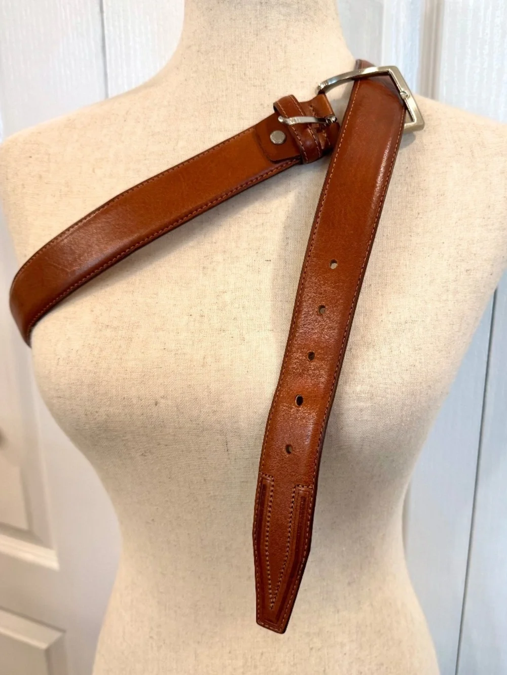 Men's Size 38 Cognac Brown Made in Italy by Officin Artigiana, Silver Metal